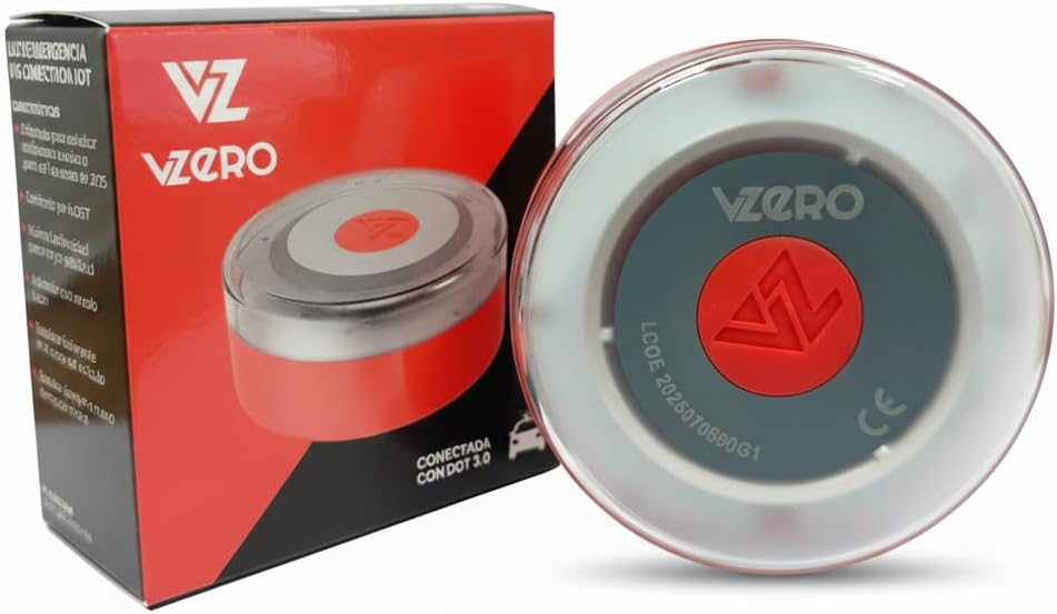 VZero - Luz de Emergencia V16 con Geolocalización, Señal Homologada Conectada con DGT 3.0