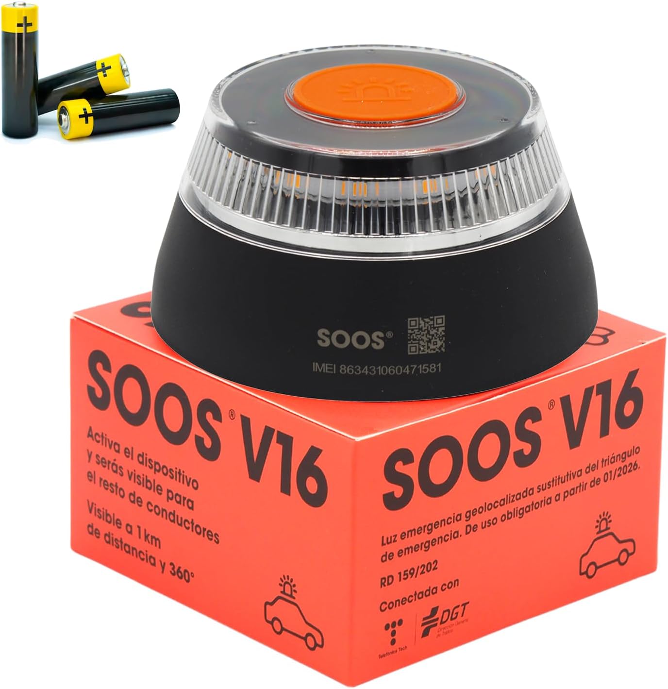 SOOS Luz Emergencia Coche Homologado DGT, con SIM y Datos Pagados hasta 2038, Baliza v16 Homologada dgt con Geolocalizador, Obligatoria enero 2026, Luz v16...
