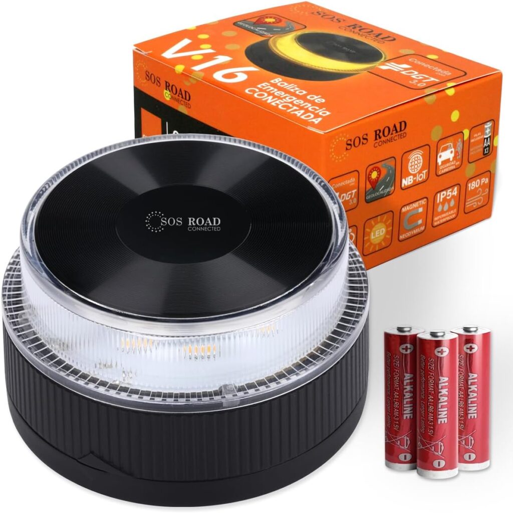 SOS ROAD Baliza de Emergencia V16 con Geolocalización y Conexión DGT 3.0