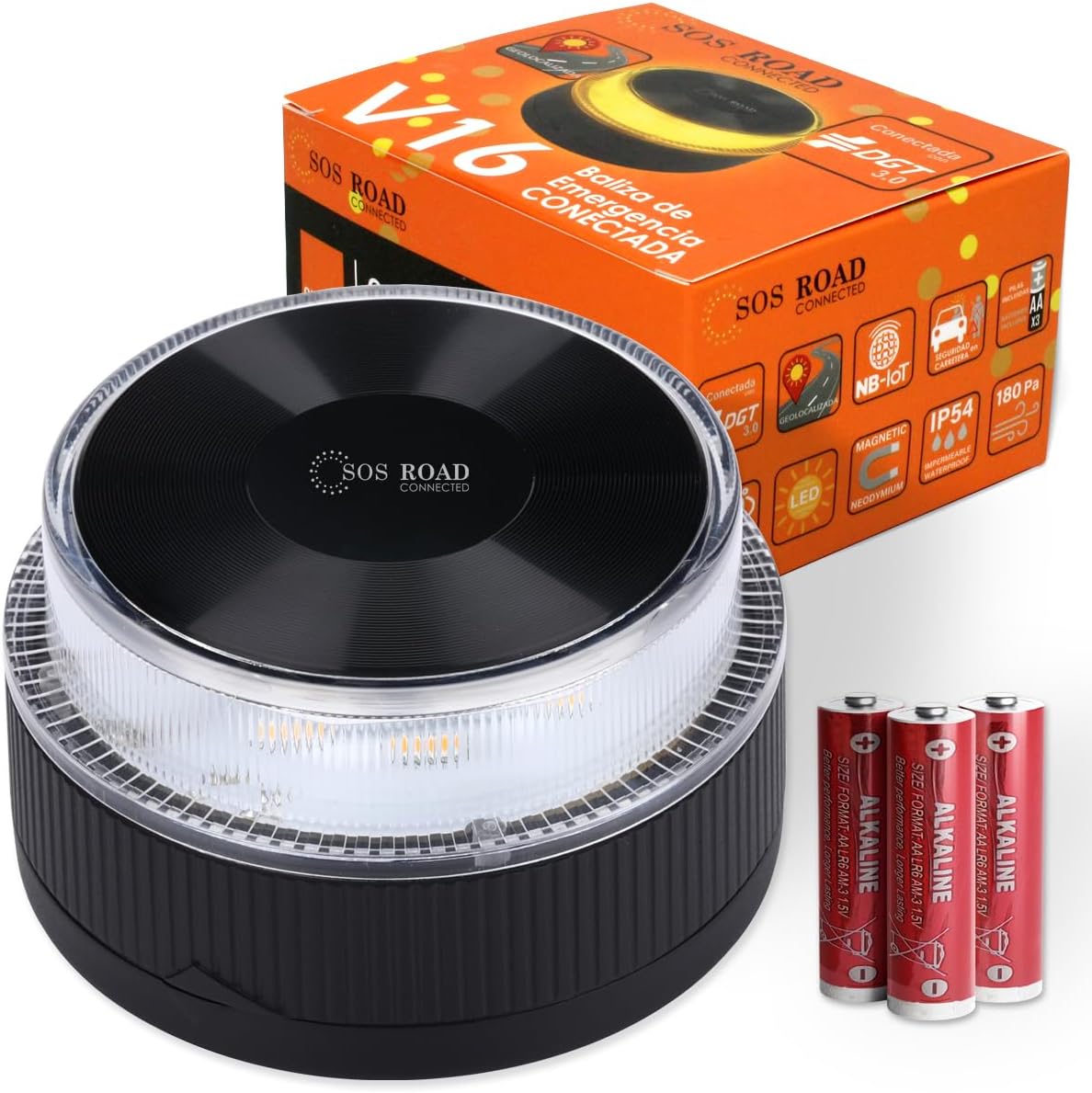 SOS ROAD Baliza de Emergencia V16 con Geolocalización y Conexión DGT 3.0