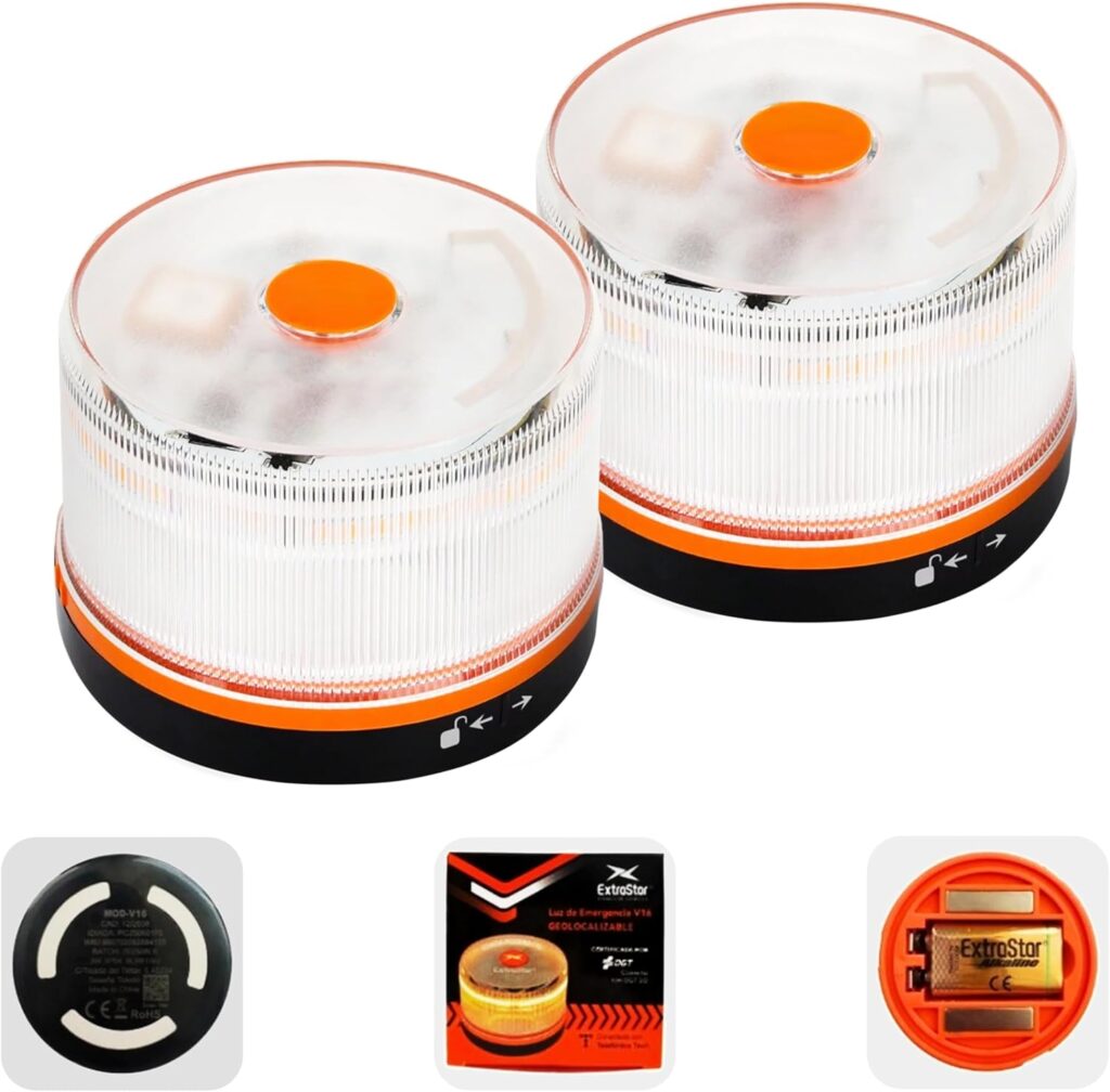 EXTRAHOUSE Luz Emergencia BalizaV16 Homologada DGT con Geolocalización, Baliza Coche Conectada DGT 3.0 Datos Incluidos