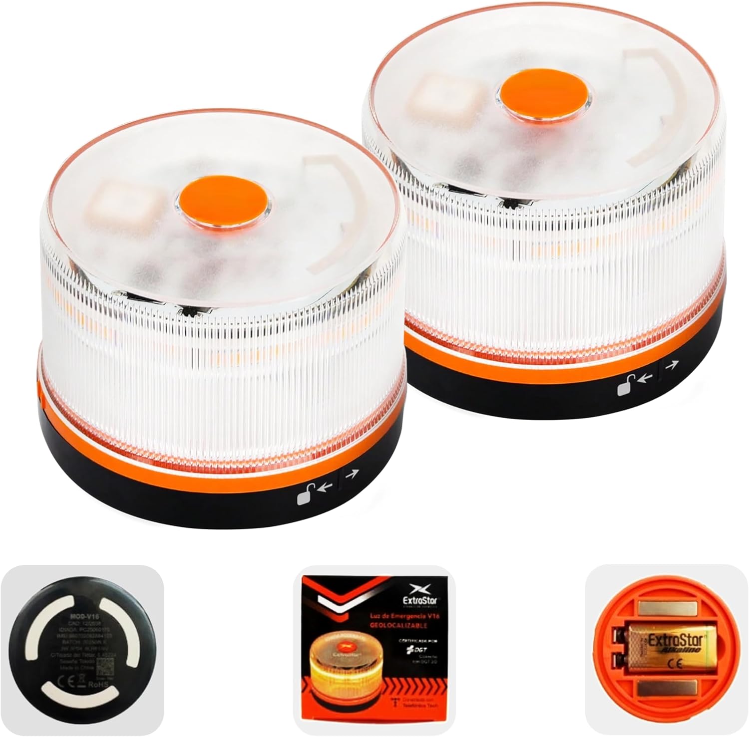 EXTRAHOUSE Luz Emergencia BalizaV16 Homologada DGT con Geolocalización, Baliza Coche Conectada DGT 3.0 Datos Incluidos