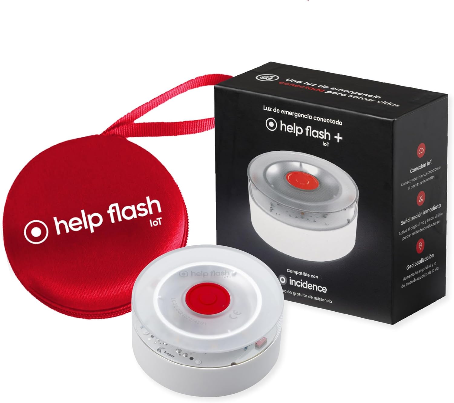help flash IoT + Luz de Emergencia V16 con Geolocalización + Funda de Neopreno Roja, Exigible en 2026, Conectada con DGT 3.0, Señal V-16, Aviso Ubicación,...